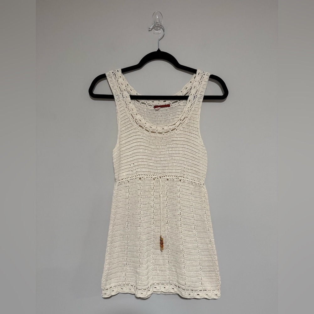 Tape Measure Sleeveless Crochet Knit Babydoll Tank Top Size Small Boho Beach Y2K